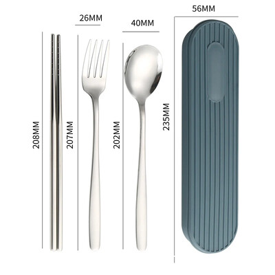 Κουτάλι Πιρούνι Σετ chopsticks 3 ΤΕΜ/Σετ Μαχαιροπήρουνα Δείπνου 304 Επιτραπέζια σκεύη από ανοξείδωτο ατσάλι με θήκη για κουτί Φορητά αξεσουάρ κουζίνας