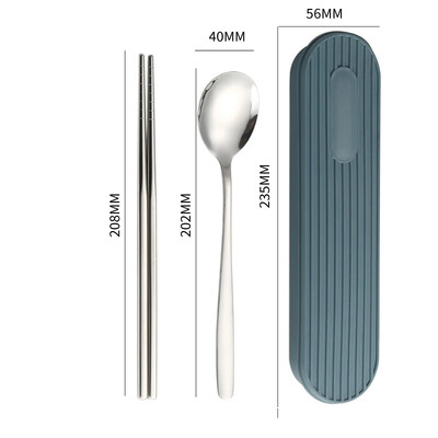 Κουτάλι Πιρούνι Σετ chopsticks 3 ΤΕΜ/Σετ Μαχαιροπήρουνα Δείπνου 304 Επιτραπέζια σκεύη από ανοξείδωτο ατσάλι με θήκη για κουτί Φορητά αξεσουάρ κουζίνας