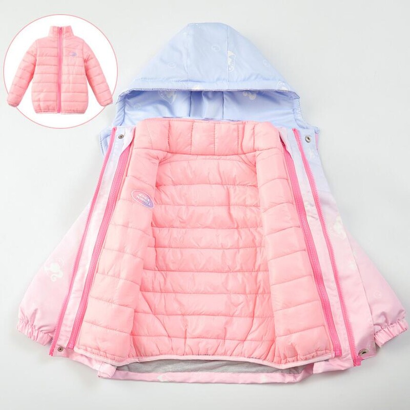 Mergaičių nuimamas apatinis paltas paaugliams su gradientu rudeninė žiemos vėjui atspari vaikų striukė lauke su gobtuvu
