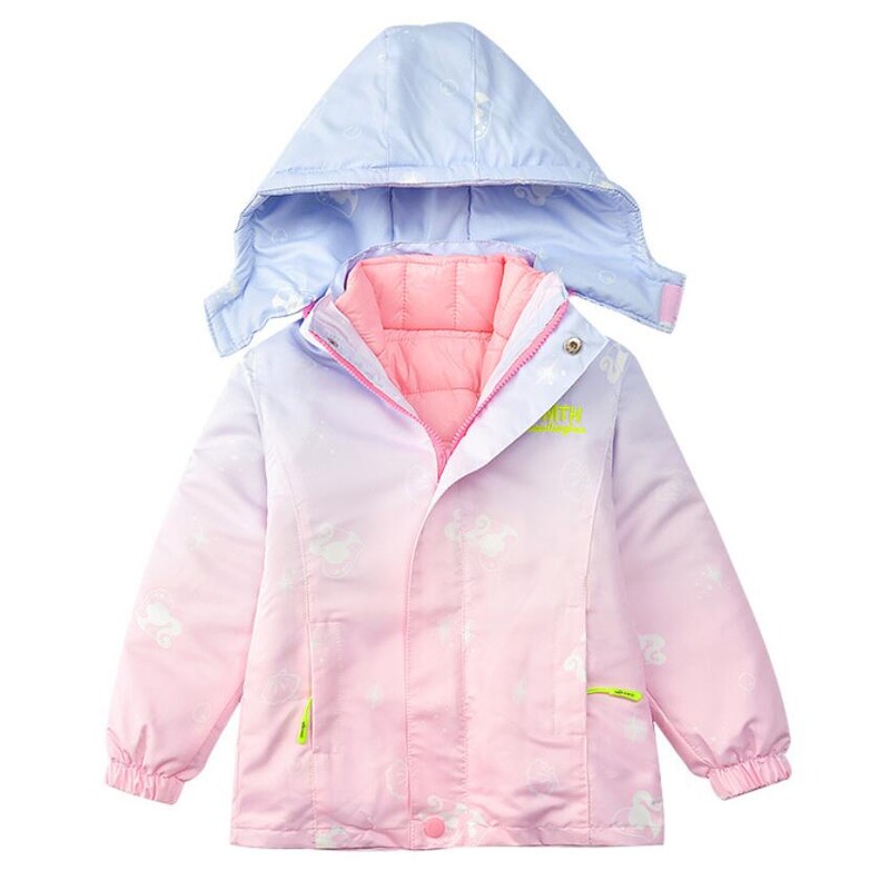Mergaičių nuimamas apatinis paltas paaugliams su gradientu rudeninė žiemos vėjui atspari vaikų striukė lauke su gobtuvu