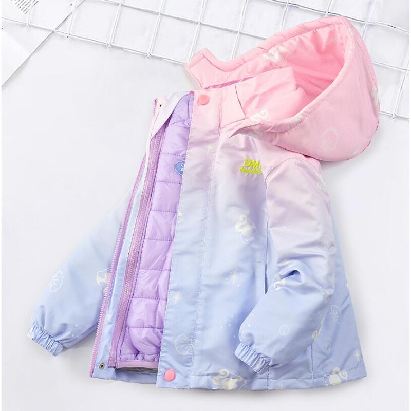 Mergaičių nuimamas apatinis paltas paaugliams su gradientu rudeninė žiemos vėjui atspari vaikų striukė lauke su gobtuvu