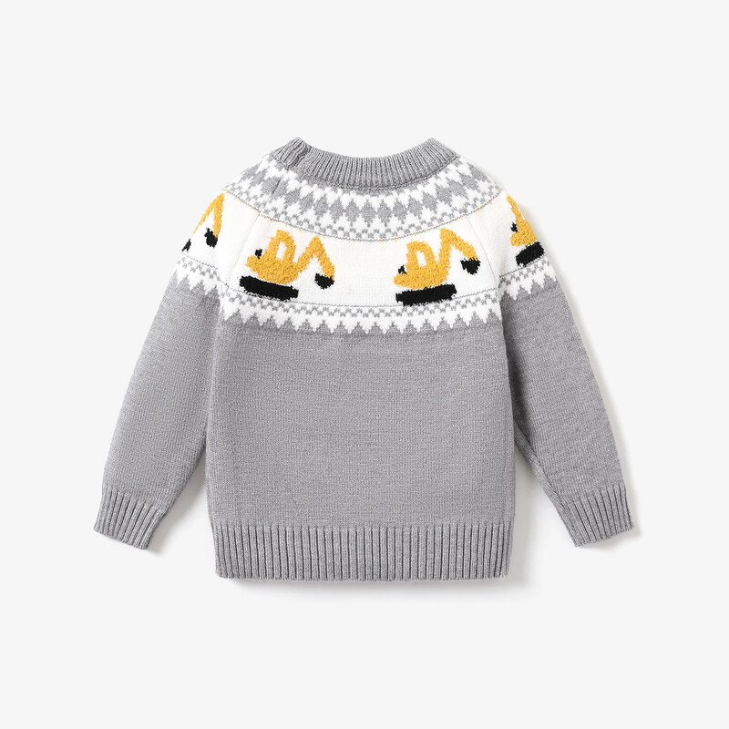 PatPat Toddler Boy žaismingas transporto priemonės ekskavatoriaus raštas Colorblock megztinis, puikiai tinkantis išvykoms ir kasdieniam dėvėjimui.