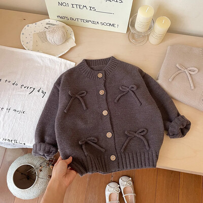Vaikiški drabužiai Mergaičių megztas megztinis rudens kūdikiui Retro Saldus trimatis lankelis vienspalvis patogus megztinis