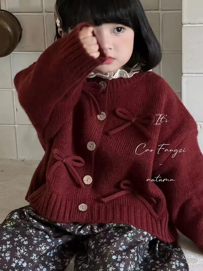 Vaikiški drabužiai Mergaičių megztas megztinis rudens kūdikiui Retro Saldus trimatis lankelis vienspalvis patogus megztinis