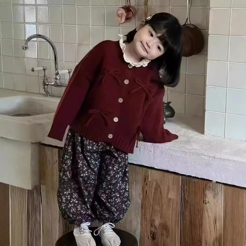 Vaikiški drabužiai Mergaičių megztas megztinis rudens kūdikiui Retro Saldus trimatis lankelis vienspalvis patogus megztinis