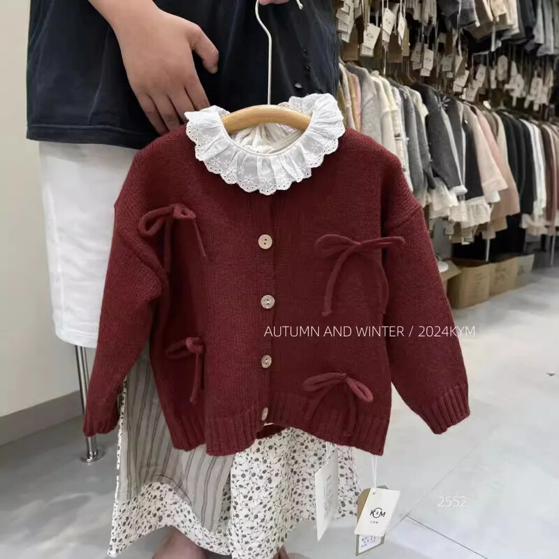 Vaikiški drabužiai Mergaičių megztas megztinis rudens kūdikiui Retro Saldus trimatis lankelis vienspalvis patogus megztinis