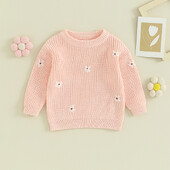 Mažylei mergaitei berniukui megztinis mielas gėlėmis siuvinėtas megztinis ilgomis rankovėmis megztiniai kūdikiams