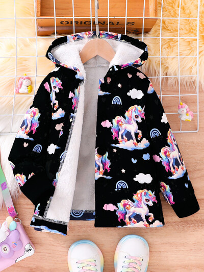 Φθινοπωρινό και Χειμώνα Κοριτσίστικο Unicorn Rainbow White Cloud Print με βελούδινη κουκούλα μονόστορο Vintage σακάκι