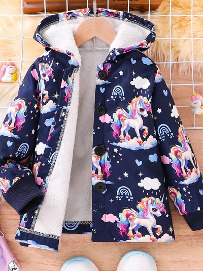 Φθινοπωρινό και Χειμώνα Κοριτσίστικο Unicorn Rainbow White Cloud Print με βελούδινη κουκούλα μονόστορο Vintage σακάκι