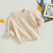 Pudcoco džemperis jaundzimušai meitenei ar garām piedurknēm ar apavu kakla ziedu ziemas silts trikotāžas džemperis džemperis zīdaiņu apģērbs 0-5T