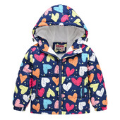 Nauji berniukų ir mergaičių drabužiai su medvilniniu paminkštinimu mados raštu su gobtuvu, šiltas paltas su kišene