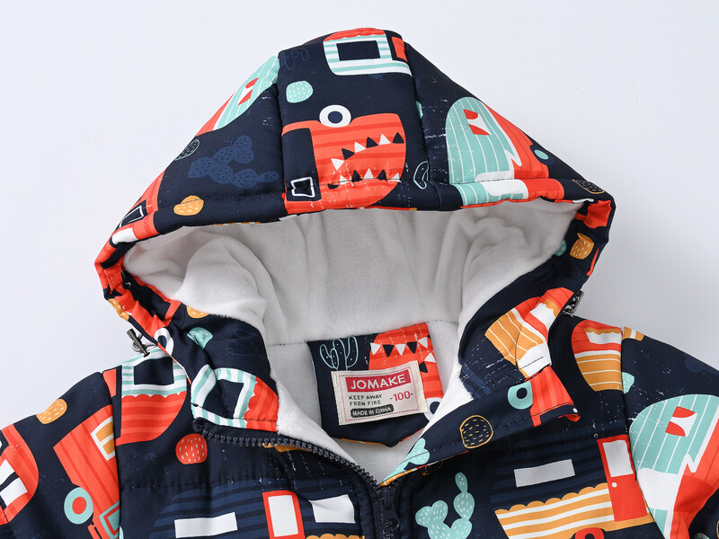 Nauji berniukų ir mergaičių drabužiai su medvilniniu paminkštinimu mados raštu su gobtuvu, šiltas paltas su kišene