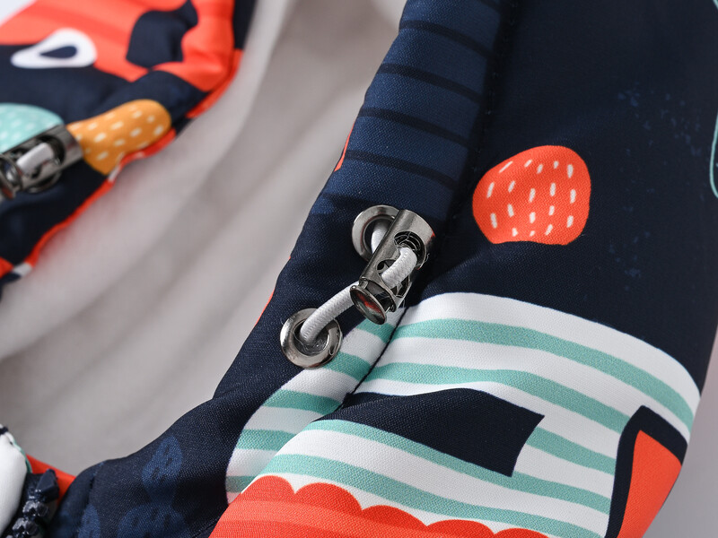 Nauji berniukų ir mergaičių drabužiai su medvilniniu paminkštinimu mados raštu su gobtuvu, šiltas paltas su kišene