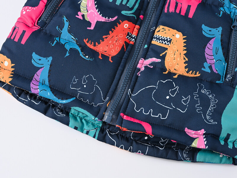 Nauji berniukų ir mergaičių drabužiai su medvilniniu paminkštinimu mados raštu su gobtuvu, šiltas paltas su kišene