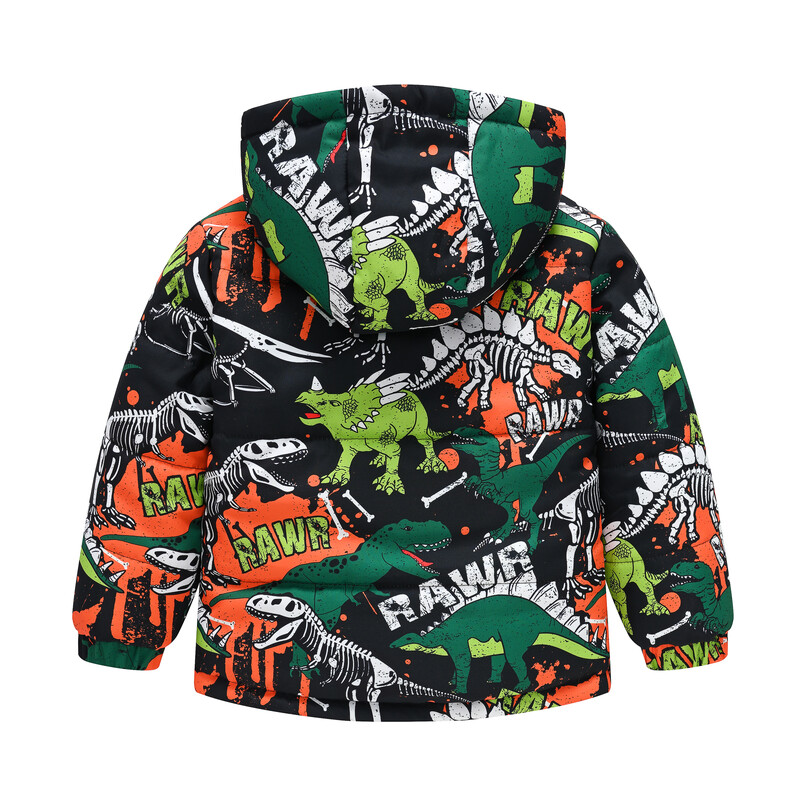 Nauji berniukų ir mergaičių drabužiai su medvilniniu paminkštinimu mados raštu su gobtuvu, šiltas paltas su kišene