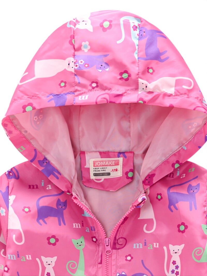 Mergaičių laisvalaikio mielas vienaragio rašto striukė su užtrauktuku su gobtuvu, kardigano apykaklės termo striukė žiemai