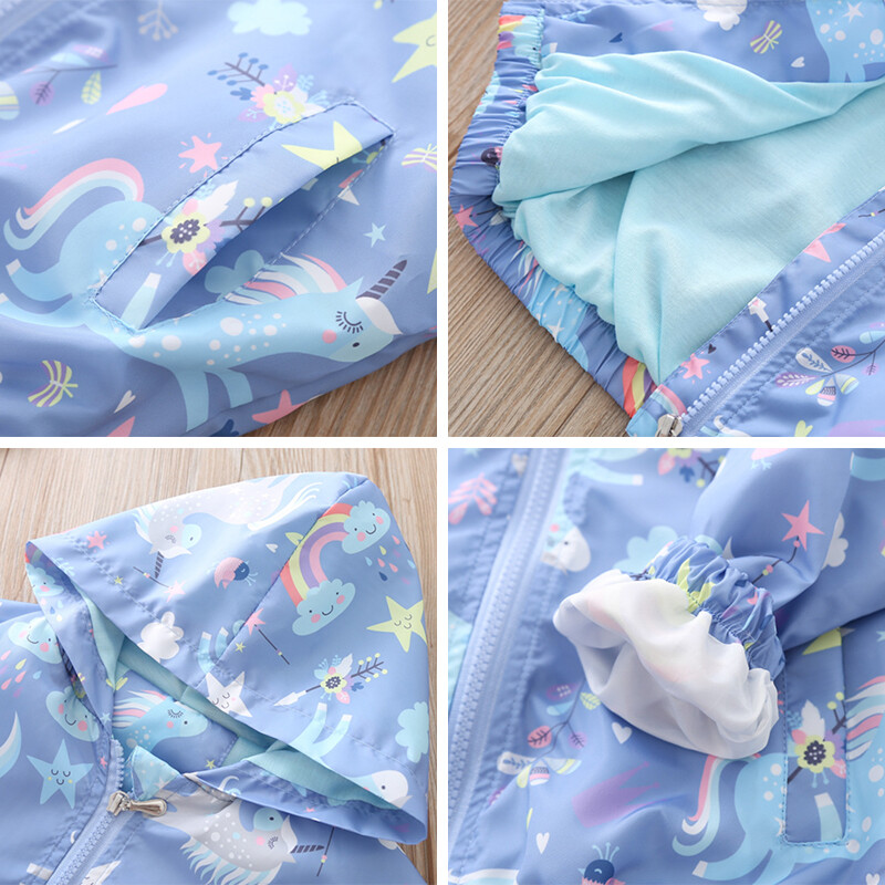 2–9 metų kūdikių striukė Pavasarinis laisvalaikio vaikiškas paltas su gobtuvu nuo vėjo mergaitei Mieli animaciniai filmukai vaikams Viršutiniai drabužiai