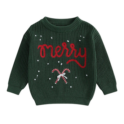 0–5 gadi zēnu un meiteņu Ziemassvētku džemperis ar konfekšu nūju izšuvumiem, ar garām piedurknēm, džemperi, trikotāžas topi ziemai, rudenim