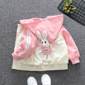 2024. gada pavasaris un rudens meiteņu un bērnu saldais trusītis ar kabatu ar kapuci, mētelis ar rāvējslēdzēju, bērnu apģērbs 6M-6Y