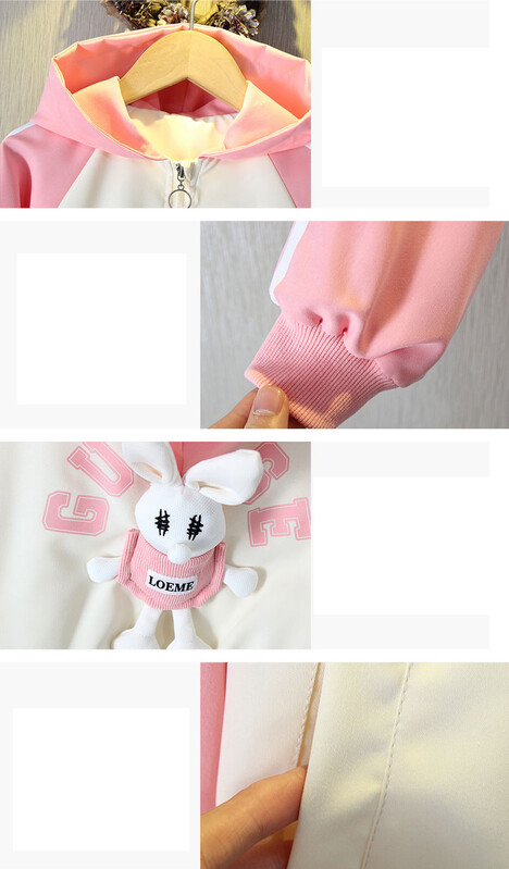 2024. gada pavasaris un rudens meiteņu un bērnu saldais trusītis ar kabatu ar kapuci, mētelis ar rāvējslēdzēju, bērnu apģērbs 6M-6Y