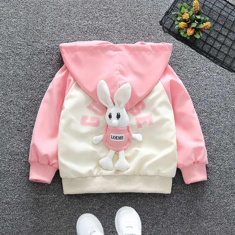 2024. gada pavasaris un rudens meiteņu un bērnu saldais trusītis ar kabatu ar kapuci, mētelis ar rāvējslēdzēju, bērnu apģērbs 6M-6Y