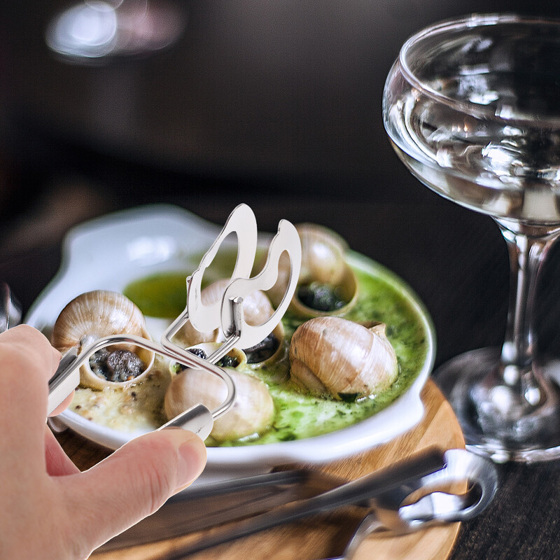 3 vnt Žnyplės Sraigės Escargot Žnyplės Serviravimo virtuvė Nerūdijančio plieno spaustukų mini rinkinys Jūros gėrybių ant grotelių kepsninė, švediško stalo indas, metalas