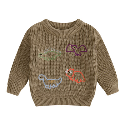 FOCUSNORM 0-3Y Lovely Baby Boys Girls πουλόβερ Πανωφόρι 3 χρώματα Κέντημα δεινοσαύρων Ζεστό πλεκτό Πλεκτό πουλόβερ μακρυμάνικο