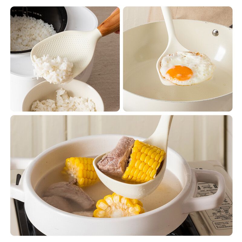 WMMO koka rokturi, silikona lāpstas karote, kas nesabojā podu, izturīga pret augstu temperatūru, viegli tīrāmi pārtikas kvalitātes virtuves piederumi