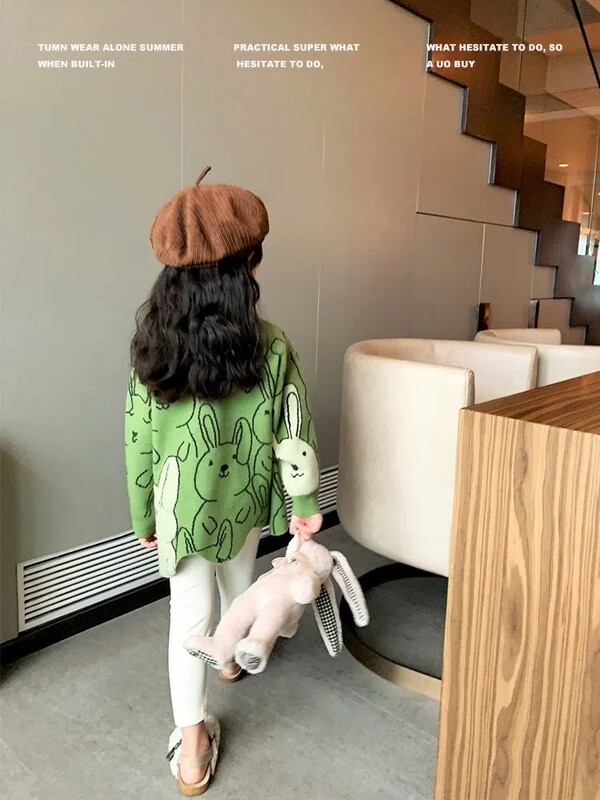 Gyerekek aranyos nyúl kötött pulóverek lányoknak szabálytalan O nyakú karácsonyi pulóver kabát tipegő baba hosszú ujjú pulóverek 6 8