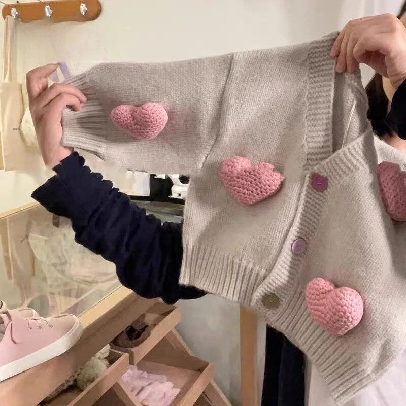 Dječji pulover Korejska dječja odjeća Jesenski pleteni kardigan za djevojčice Trodimenzionalni ljubavni pulover Kaput