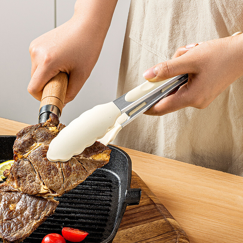 9-tollised silikoonist toidutangid Kitchen Grill roostevabast terasest toidukvaliteediga silikoonist otsaga libisemiskindlad toidutangid BBQ salatileibade jaoks