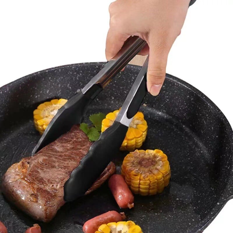 9-tollised silikoonist toidutangid Kitchen Grill roostevabast terasest toidukvaliteediga silikoonist otsaga libisemiskindlad toidutangid BBQ salatileibade jaoks