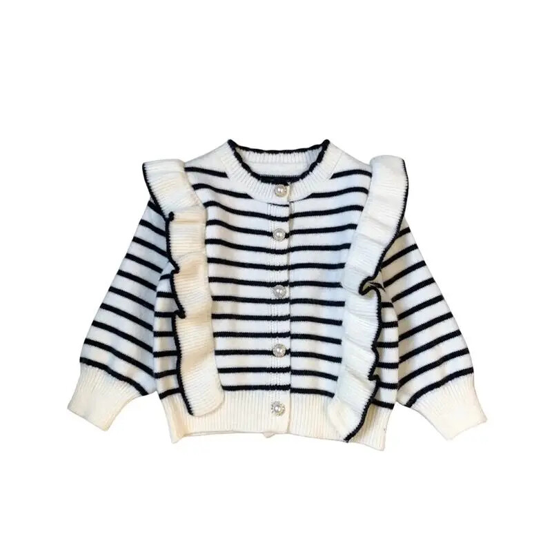 Gyermekruházat 2024 ősz és tél új lányok divatos felső gyermek csíkos pulóver dzseki vékony