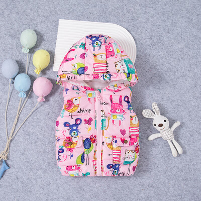 Naujos žieminės storos ir šiltos liemenės berniukui ir mergaitei, spalvingi vaikiški drabužėliai su gobtuvu grafiti nuo 6 mėnesių iki 3 metų