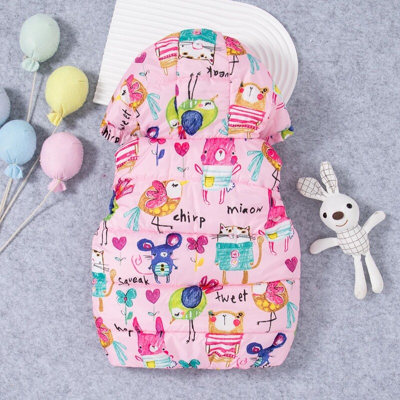 Naujos žieminės storos ir šiltos liemenės berniukui ir mergaitei, spalvingi vaikiški drabužėliai su gobtuvu grafiti nuo 6 mėnesių iki 3 metų