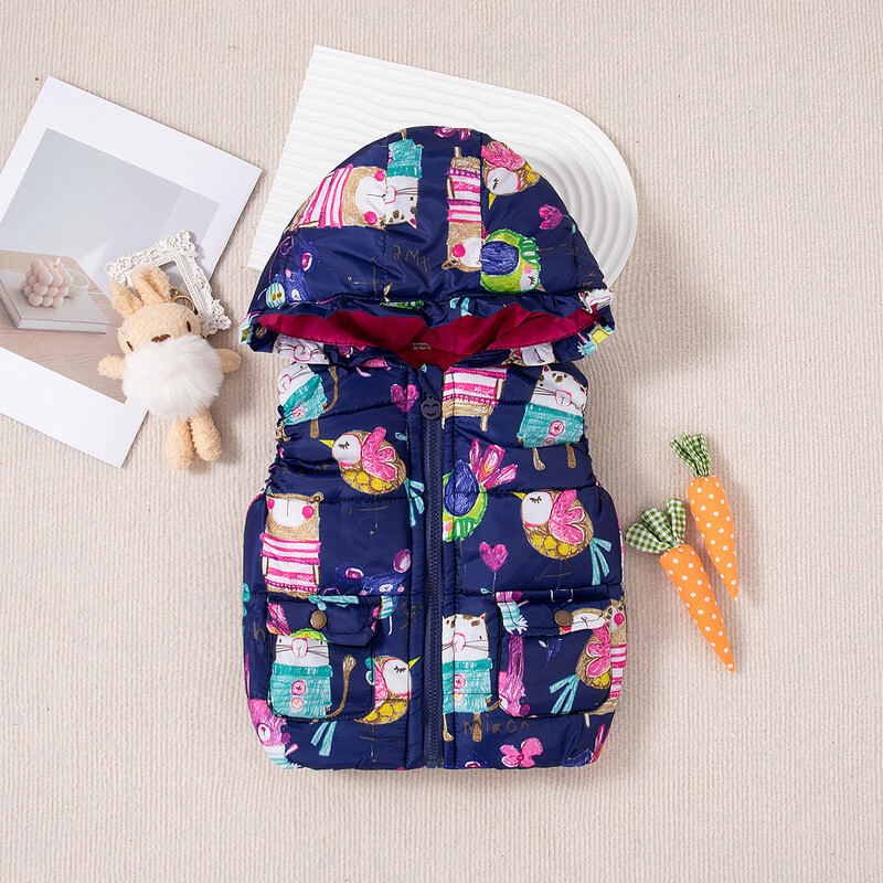 Naujos žieminės storos ir šiltos liemenės berniukui ir mergaitei, spalvingi vaikiški drabužėliai su gobtuvu grafiti nuo 6 mėnesių iki 3 metų