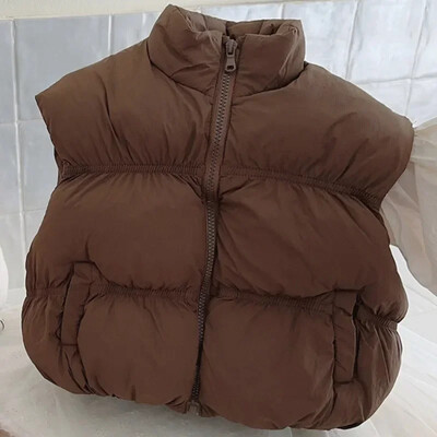 2-6Y gyermekmellény őszi/téli egyszínű vastag pamut divatmellény fiúknak és lányoknak Vastag és meleg kenyeres mellény