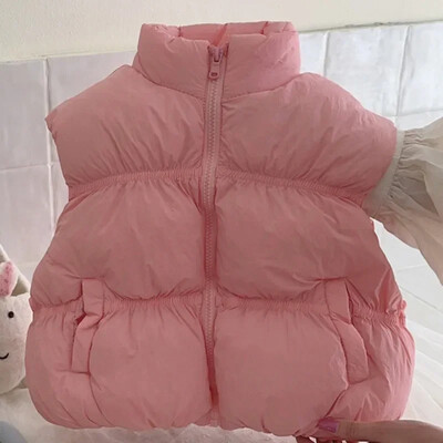 2-6Y gyermekmellény őszi/téli egyszínű vastag pamut divatmellény fiúknak és lányoknak Vastag és meleg kenyeres mellény