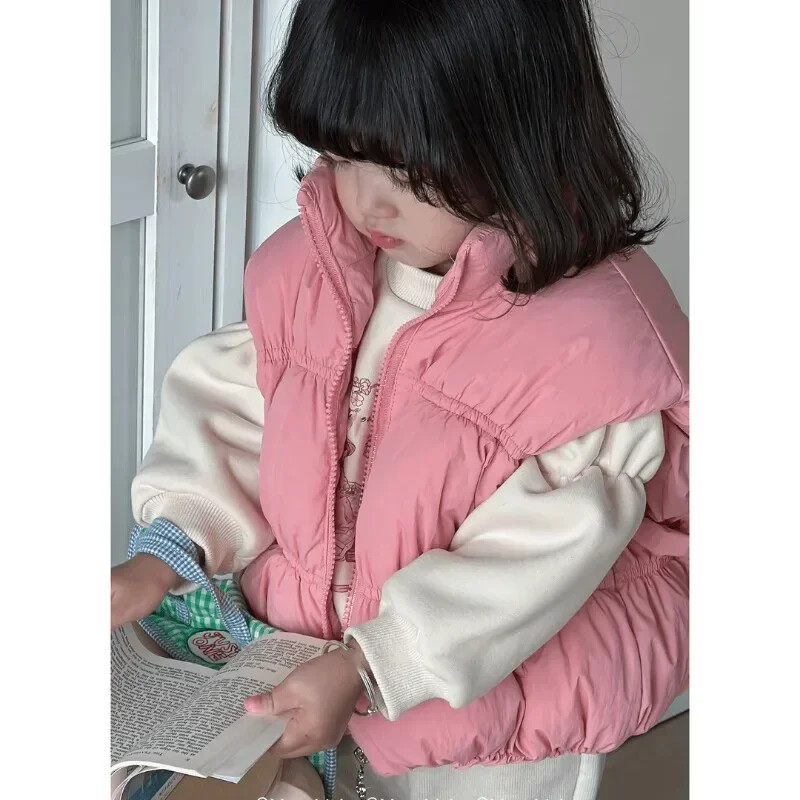 2-6Y gyermekmellény őszi/téli egyszínű vastag pamut divatmellény fiúknak és lányoknak Vastag és meleg kenyeres mellény