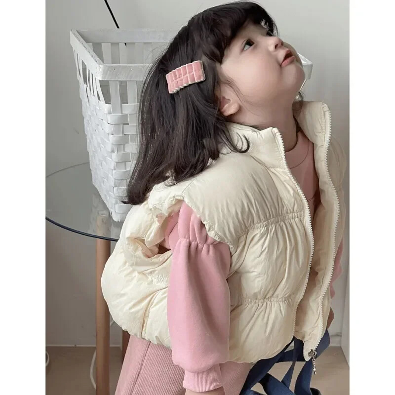 2-6Y gyermekmellény őszi/téli egyszínű vastag pamut divatmellény fiúknak és lányoknak Vastag és meleg kenyeres mellény