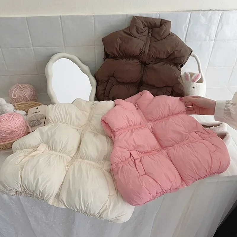 2-6Y gyermekmellény őszi/téli egyszínű vastag pamut divatmellény fiúknak és lányoknak Vastag és meleg kenyeres mellény