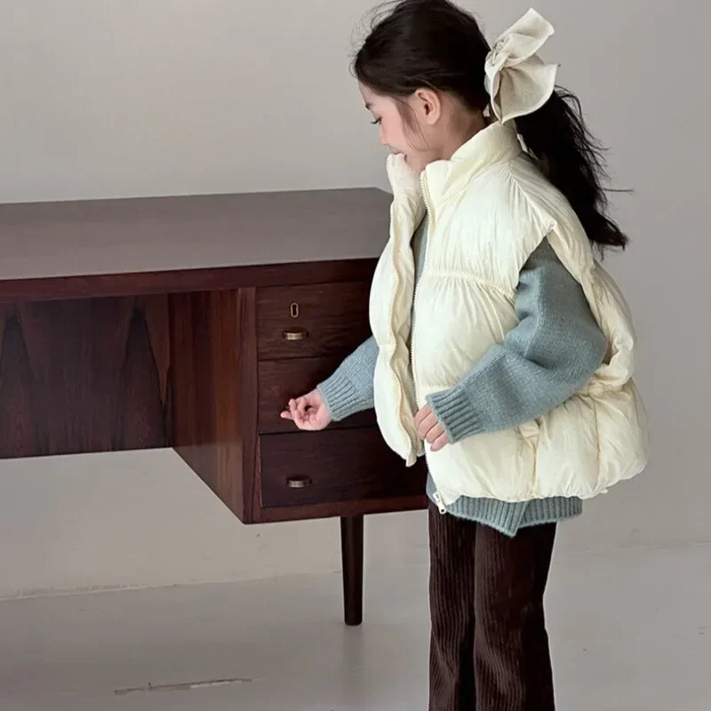 2-6Y gyermekmellény őszi/téli egyszínű vastag pamut divatmellény fiúknak és lányoknak Vastag és meleg kenyeres mellény