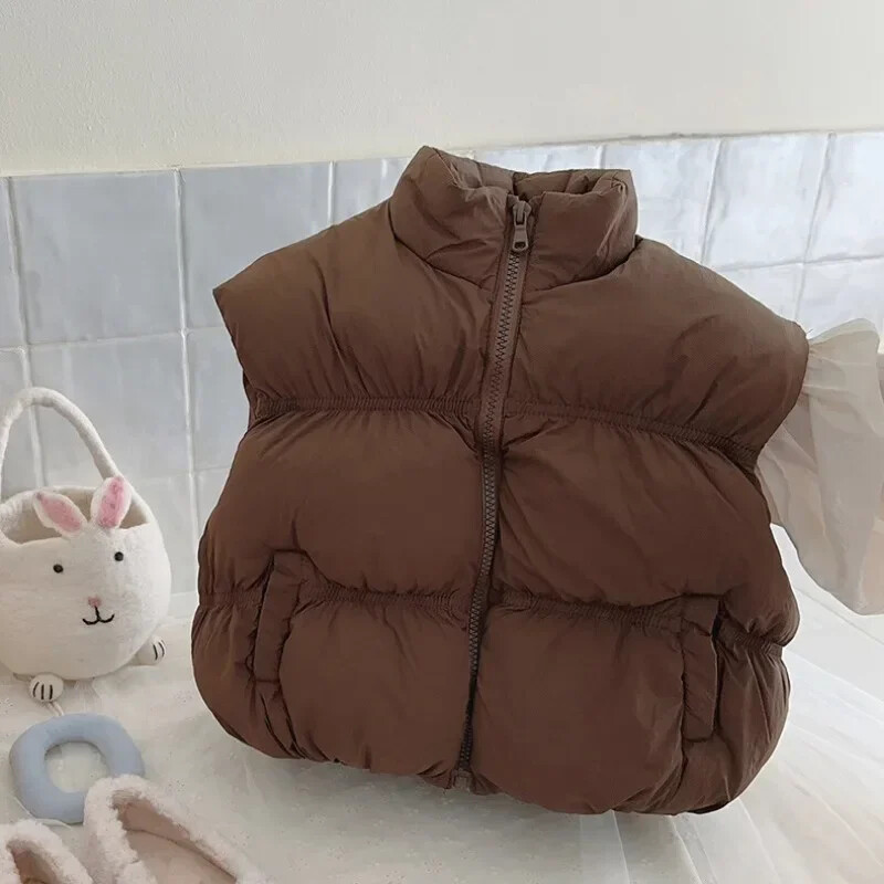 2-6Y gyermekmellény őszi/téli egyszínű vastag pamut divatmellény fiúknak és lányoknak Vastag és meleg kenyeres mellény