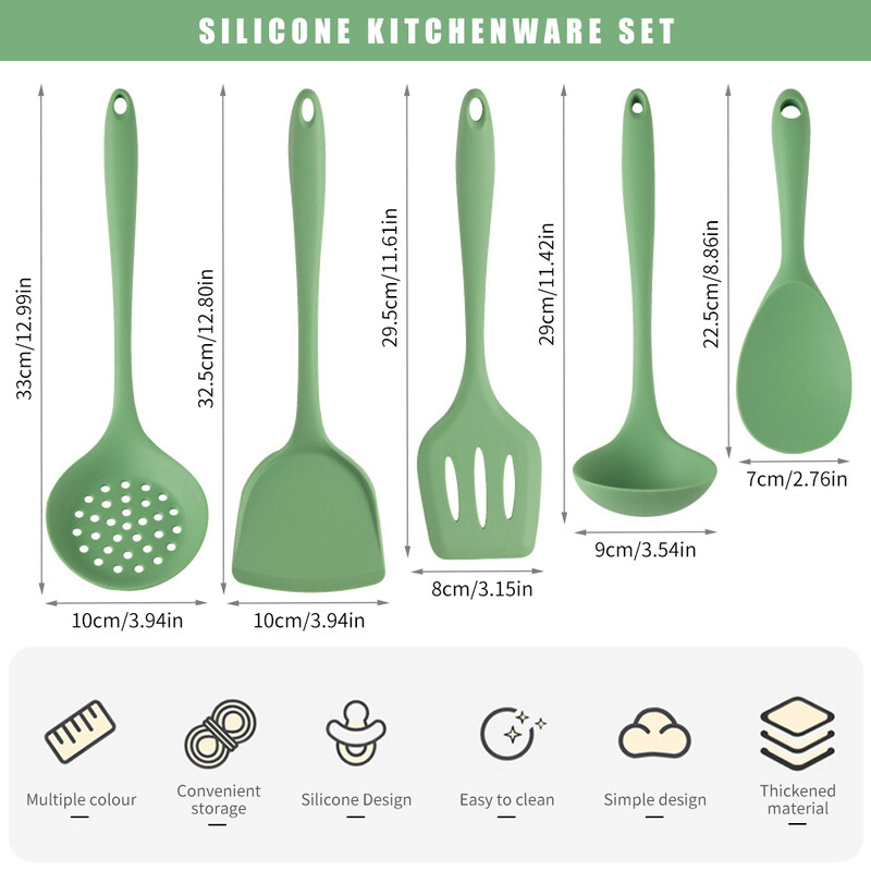 5db szilikon edények tapadásmentes főzőedények wok spatula kanál szűrőszűrő Rizslapát konyhai edények konyhai főzőeszköz készlet