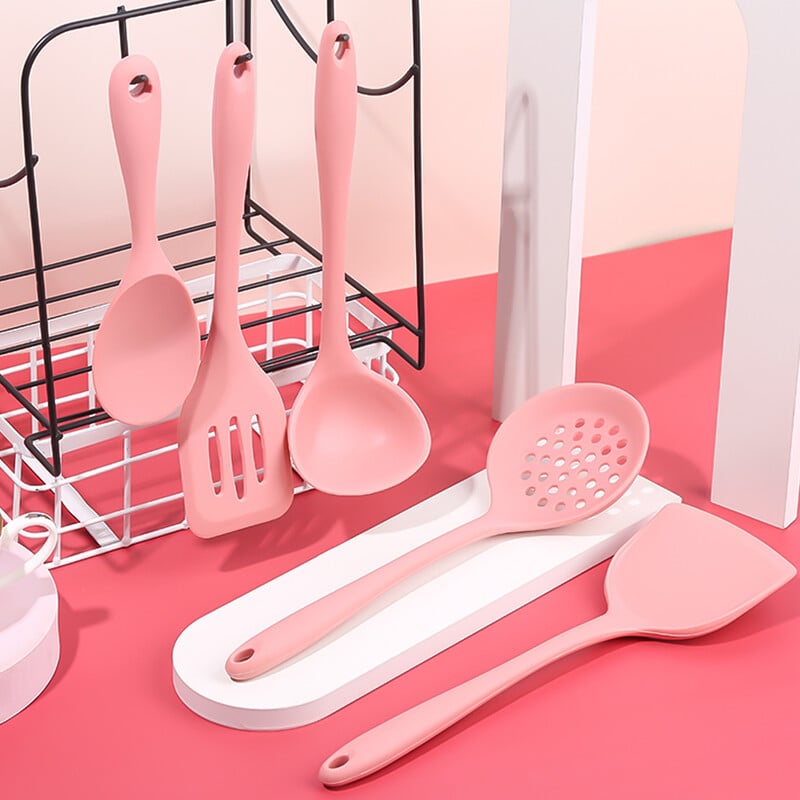 5db szilikon edények tapadásmentes főzőedények wok spatula kanál szűrőszűrő Rizslapát konyhai edények konyhai főzőeszköz készlet