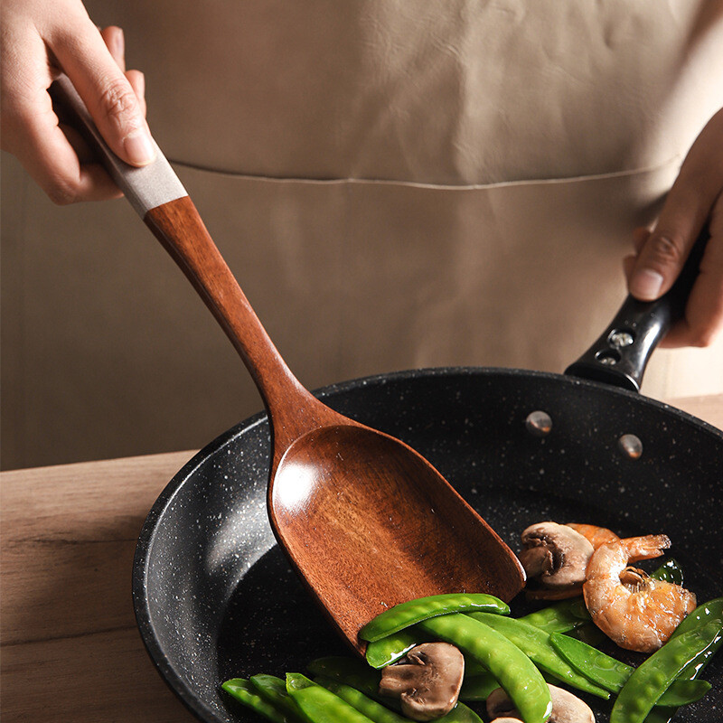 Koka gatavošanas katlu komplekts Rīsu zupas pasniegšanas karote Masīvkoka virtuves piederumi Virtuves piederumi Virtuves trauku komplekts Nelipīgs rokturis Lāpsta