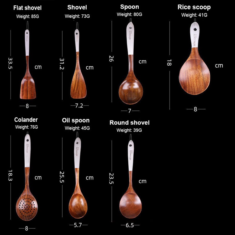 Koka gatavošanas katlu komplekts Rīsu zupas pasniegšanas karote Masīvkoka virtuves piederumi Virtuves piederumi Virtuves trauku komplekts Nelipīgs rokturis Lāpsta