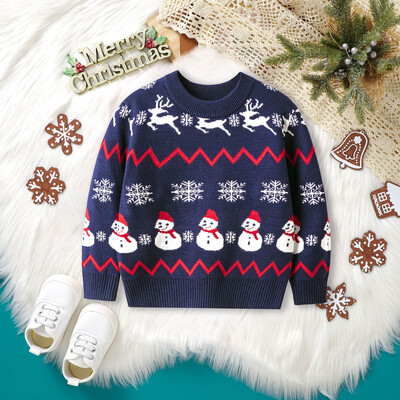 Χριστουγεννιάτικα Πουλόβερ Παιδικά Φθινόπωρο Χειμώνας Ζεστό Πουλόβερ Μωρό Κινούμενα σχέδια Πλεκτά Πουλόβερ Παιδικά Ρούχα 2-6 ετών Αγόρι Κορίτσι Χριστουγεννιάτικο πουλόβερ