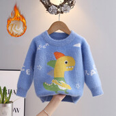 Bērnu džemperi ūdeles flīsa trikotāžas pulovers rudens un ziemas bērniem Gilrs zēniem multfilmas Dinozauru raksta džemperi ar O veida kakla izgriezumu 2-6 g.