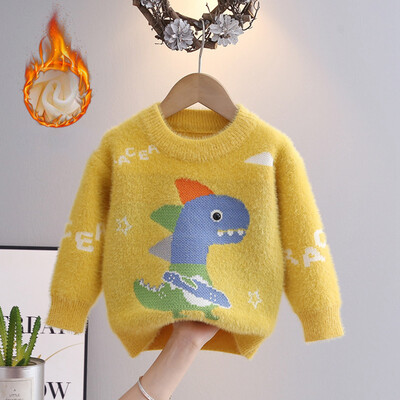 Bērnu džemperi ūdeles flīsa trikotāžas pulovers rudens un ziemas bērniem Gilrs zēniem multfilmas Dinozauru raksta džemperi ar O veida kakla izgriezumu 2-6 g.